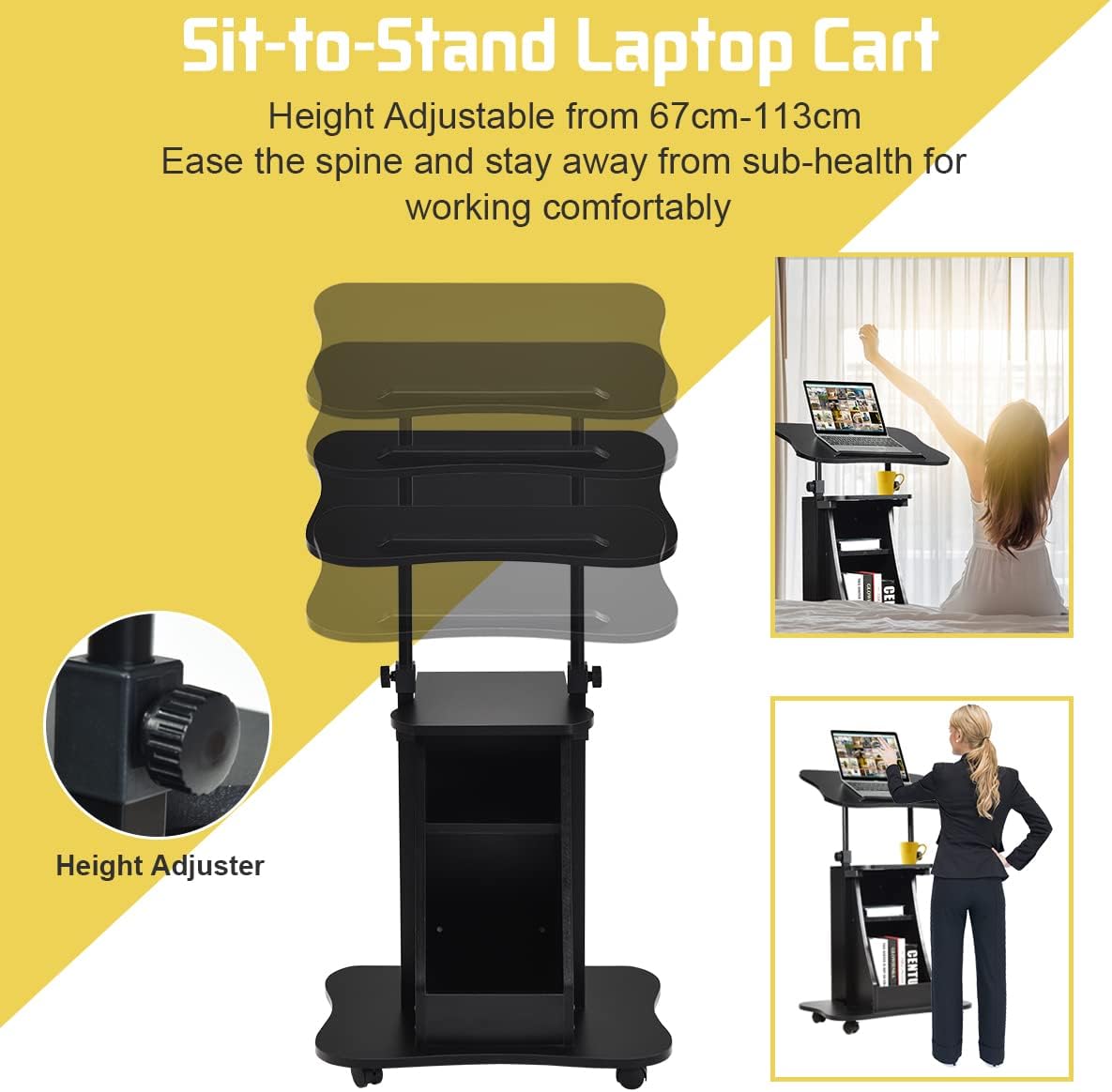 Mobile Height-Adjustable Laptop & Podium Desk with Storage