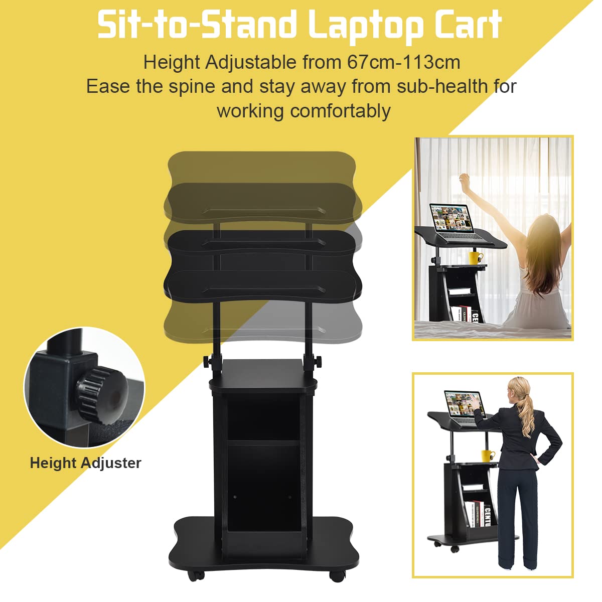 Mobile Height-Adjustable Laptop & Podium Desk with Storage