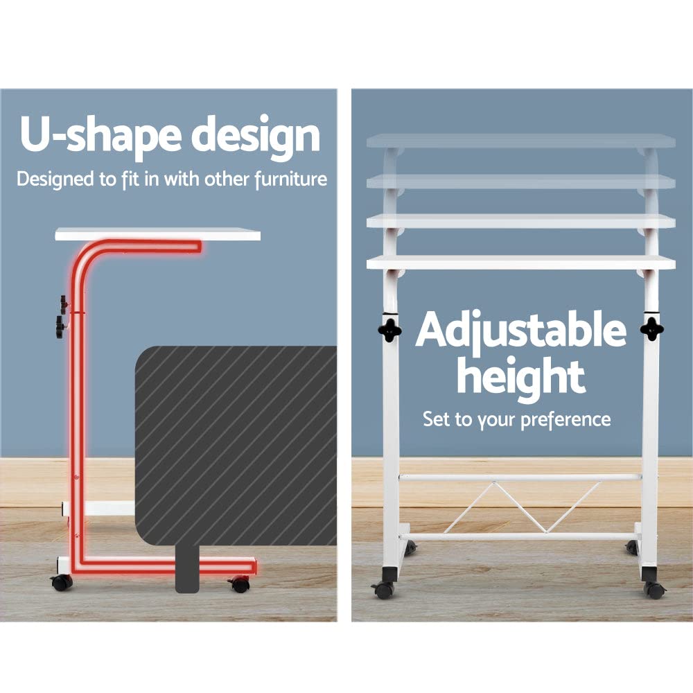 60 cm White Height-Adjustable Bedside Laptop Table