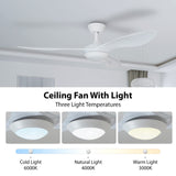 52inch Ceiling Fan with Lights Remote Control, Pure White, Silent Motor for Bedroom,Living Room, Office, Basement, Kitchen, Dining Room 3 Blades