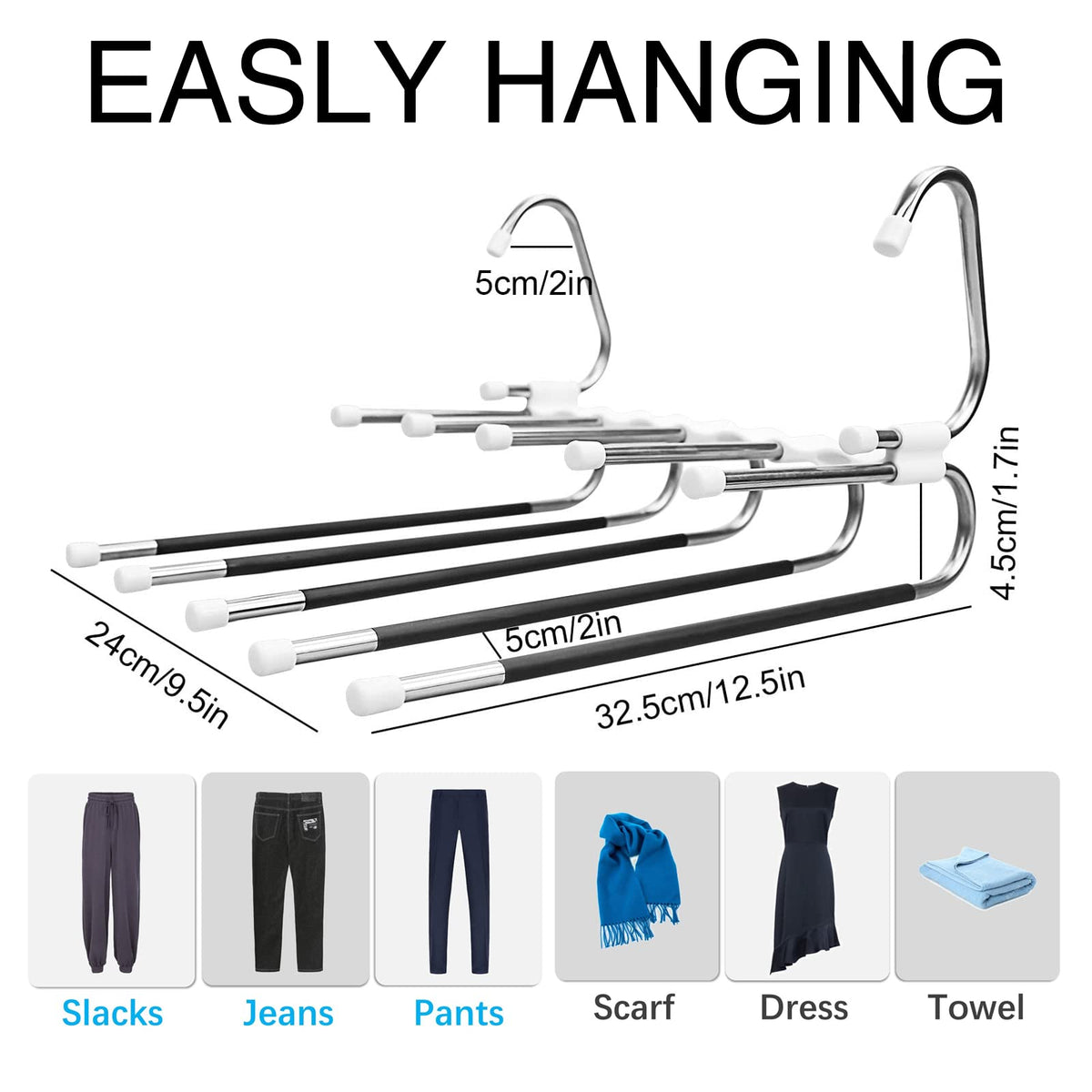 2-Pack S-Shaped 5-Rail Trouser & Scarf Hangers