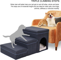3-in-1 Foldable Pet Stairs with Bed & Storage