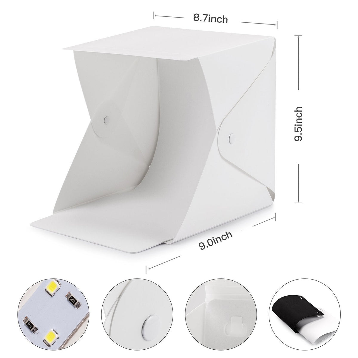 9-Inch Folding LED Photo Light Box – Black & White Backdrops
