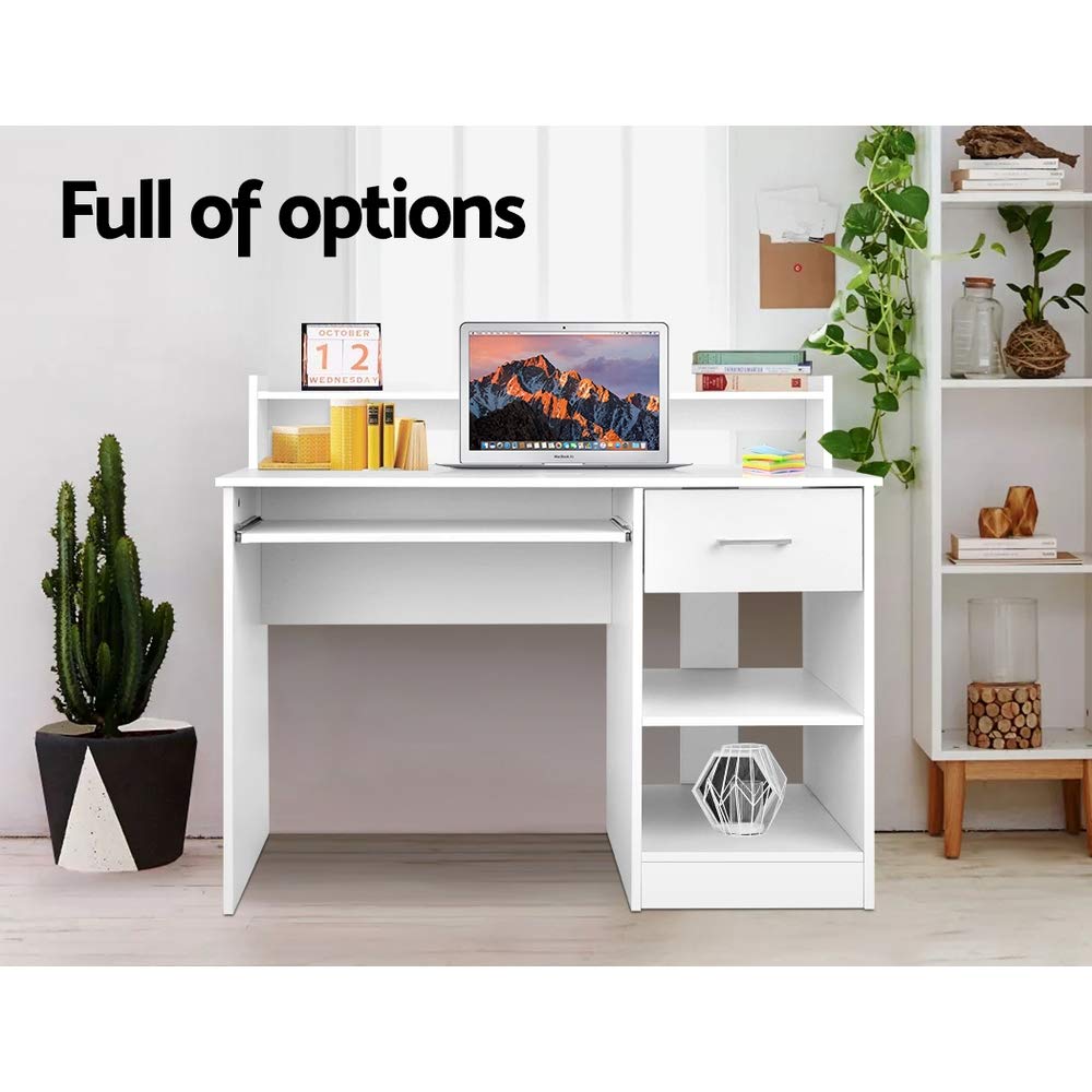 White Computer & Study Desk with Book Display Shelf