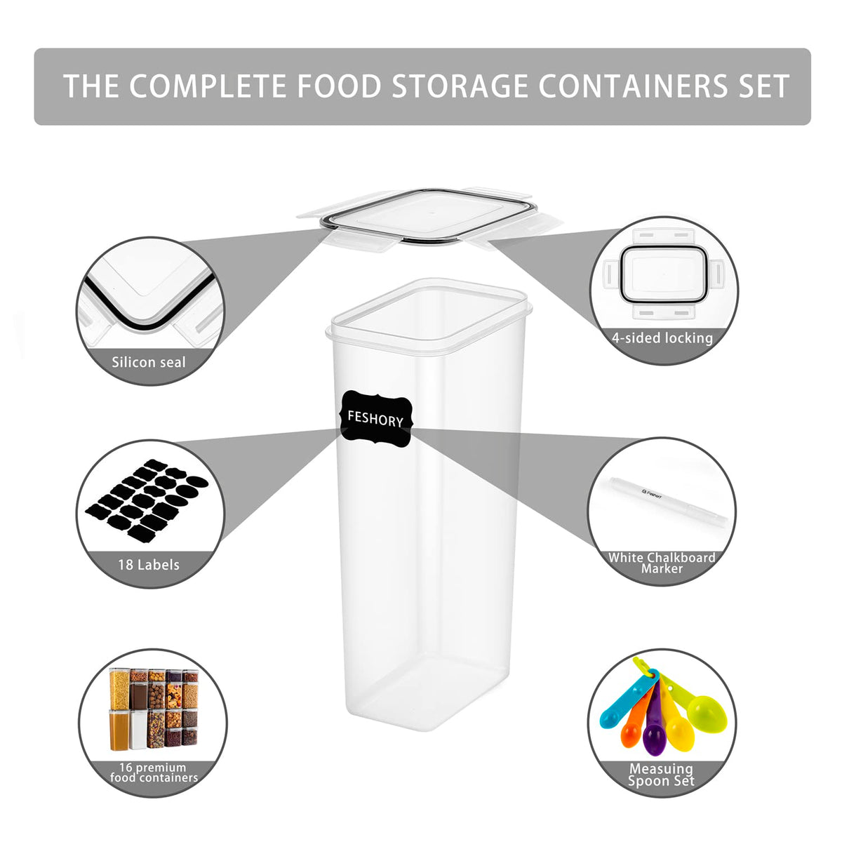 16 Pieces Airtight Food Storage Containers Set for Kitchen & Organisation - Pantry Storage Organiser, Cereal Storage Containers with 100% Leak-Proof Lids Ideal for Dry and Wet Food