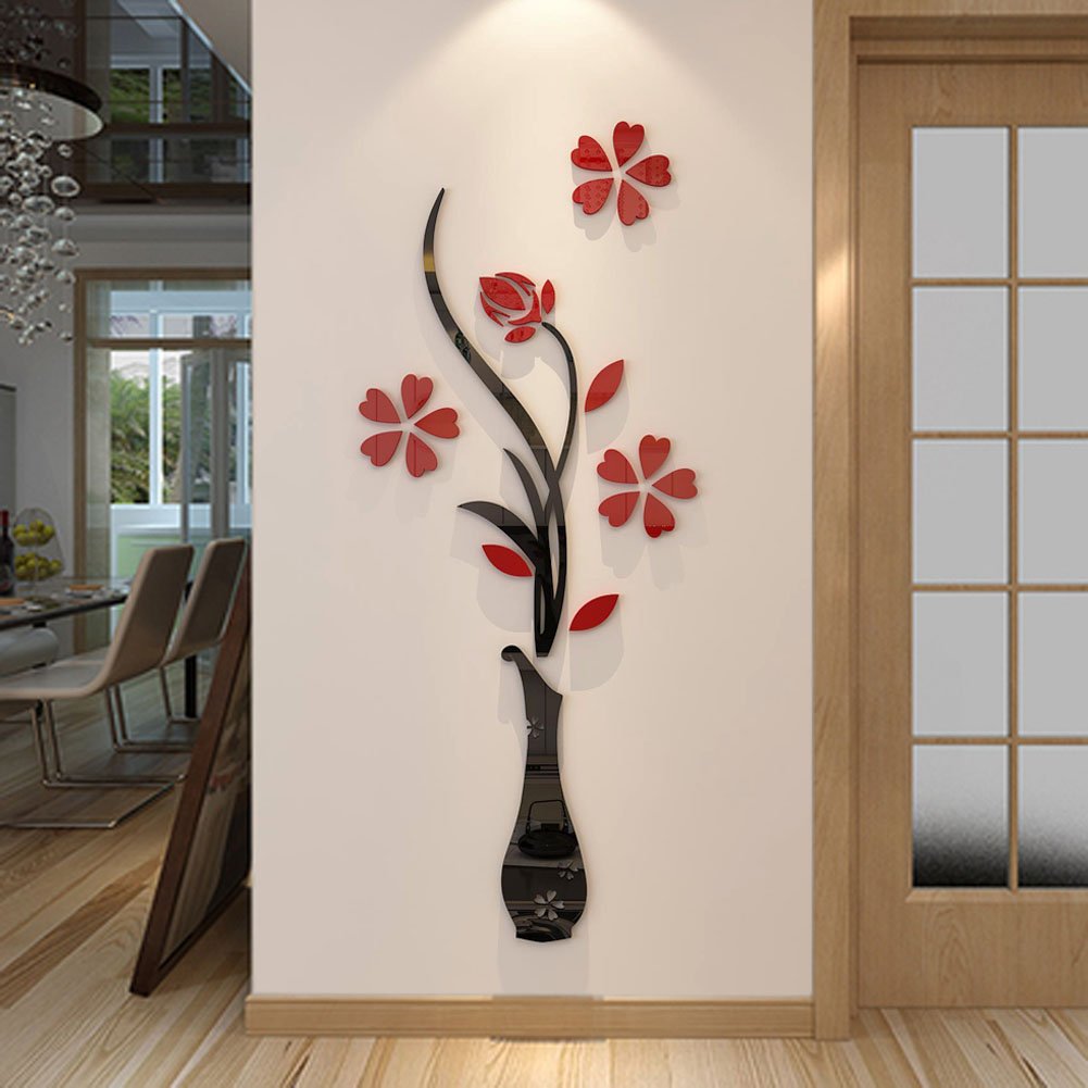 3d Vase Wall Murals for Living Room Bedroom Sofa Backdrop Tv Wall Background Originality Stickers Gift DIY Wall Decal Wall Decor Wall Decorations (Red 59 X 23 Inches)