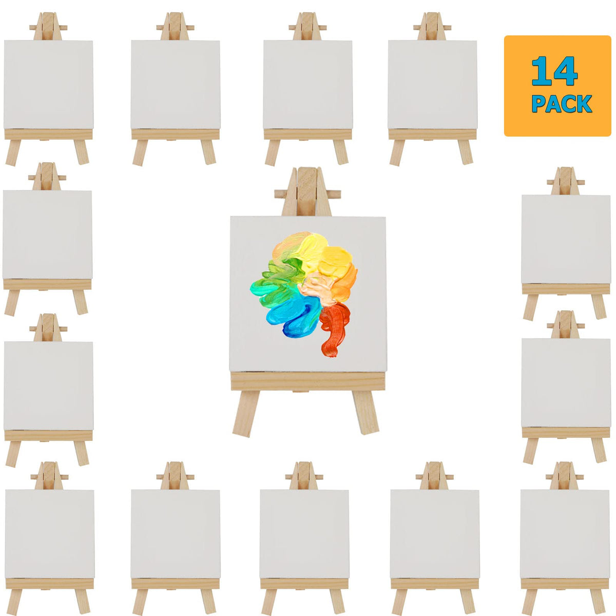 14 Mini Canvas & Easel Sets – 4 × 4-Inch Canvases