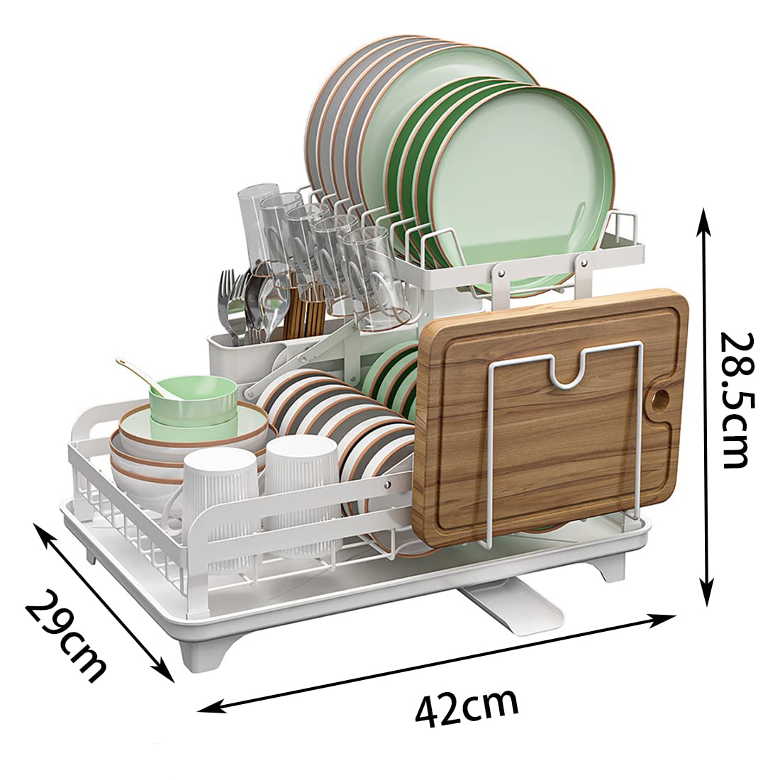 42 cm Collapsible 2-Tier Dish Rack with 180° Drain Spout