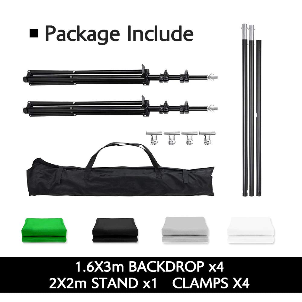 2×2m Adjustable Backdrop Stand Kit with 4 Studio Backgrounds
