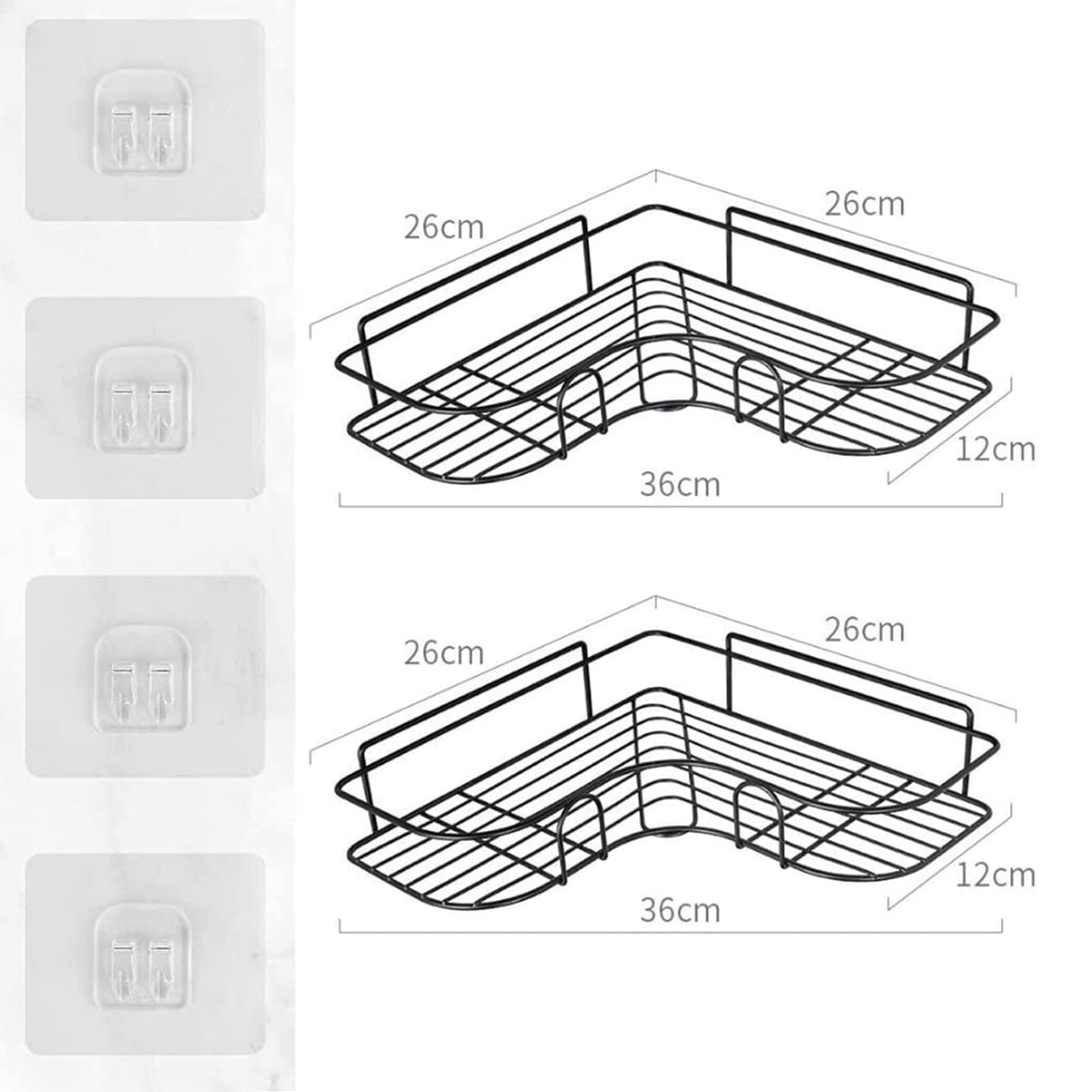 Black Adhesive Corner Shower Caddy with 2 Hooks