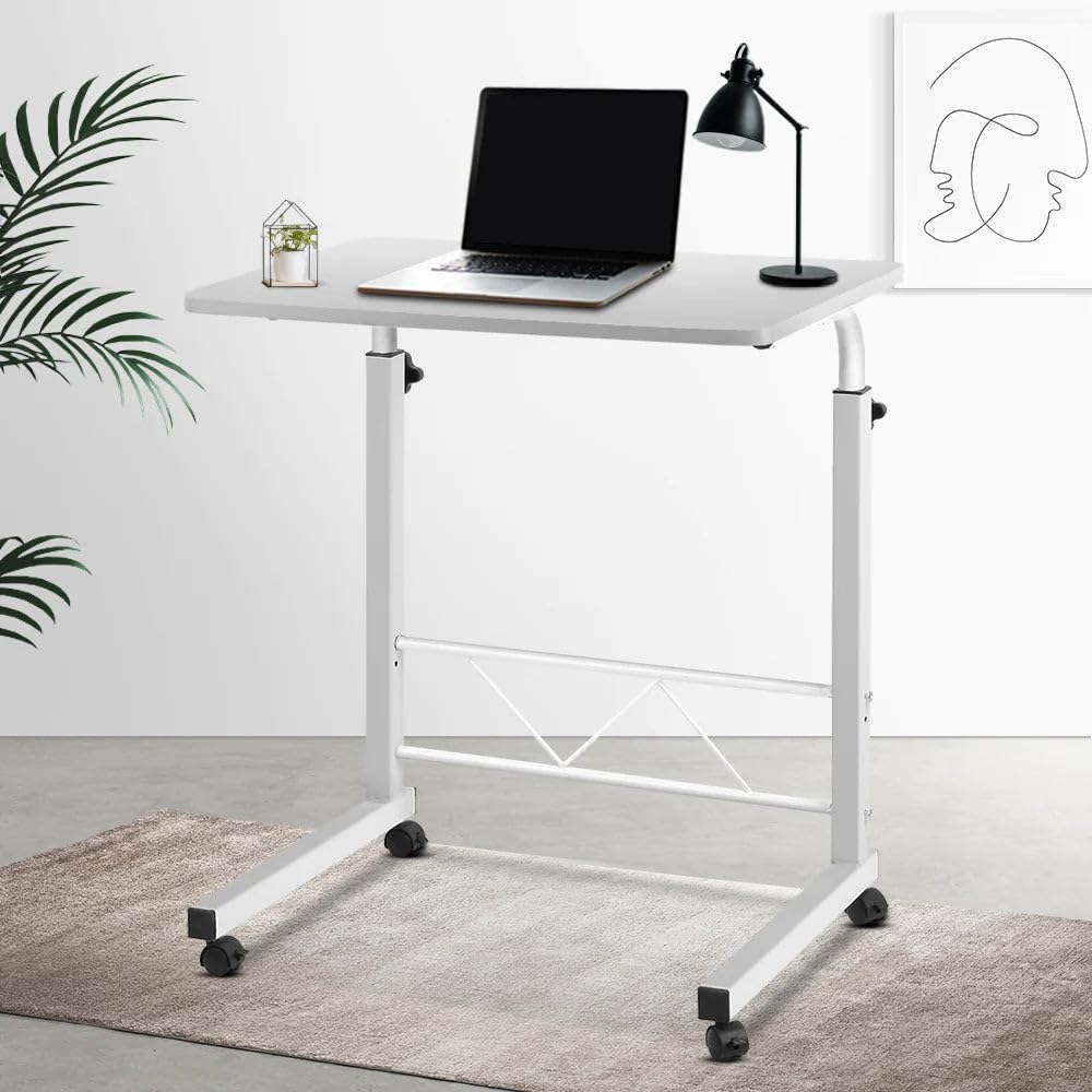 60 cm White Height-Adjustable Bedside Laptop Table