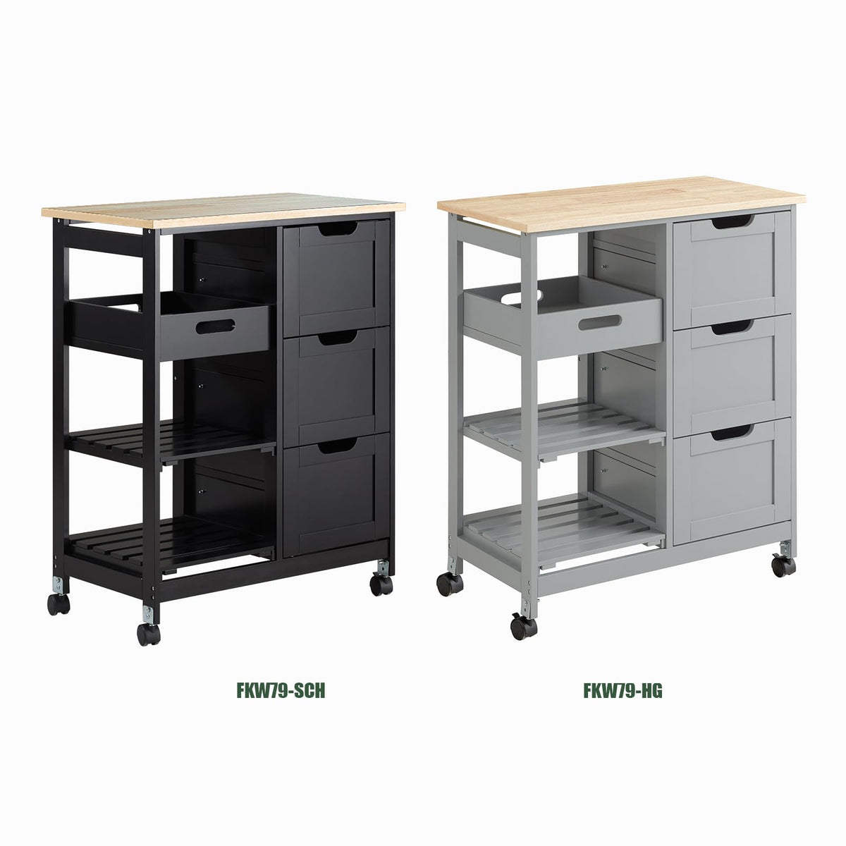 White Kitchen Serving Cart with 3 Drawers & Removable Tray