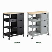 White Kitchen Serving Cart with 3 Drawers & Removable Tray