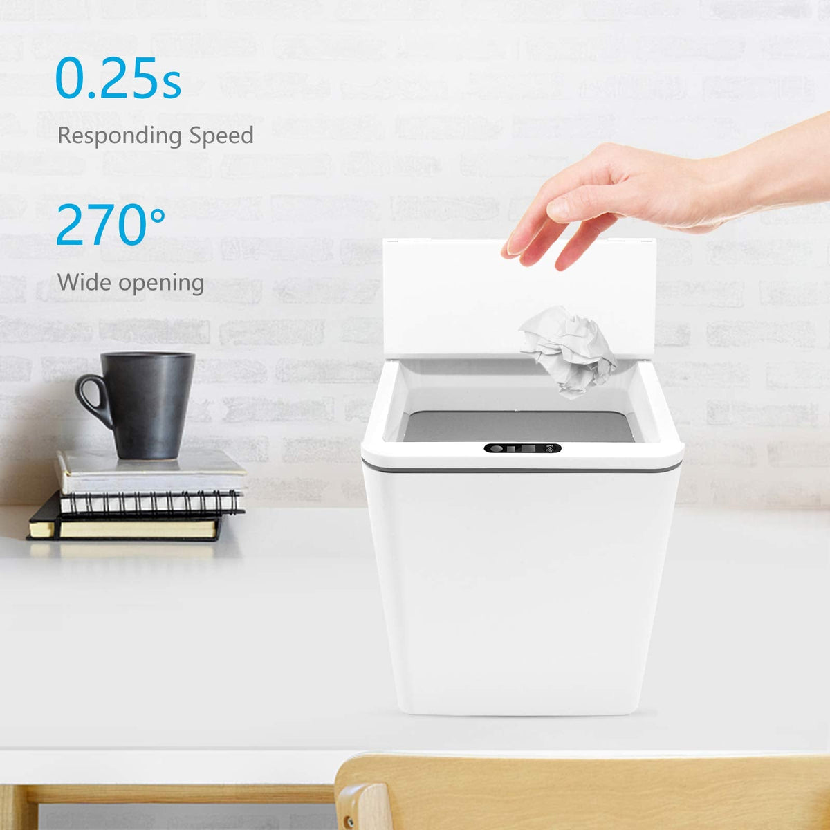 1.5 Gal Touchless Small Trash Can for Desk, Automatic Mini Garbage Can for Coffee Table/Laundry Countertop/Vanity Top, Smart Sensor Car Trash Can with Lid , Cute Waste Bin for Office/Kitchen/Bathroom