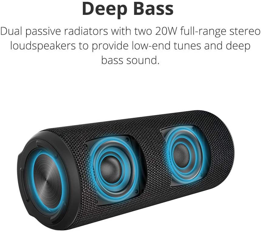 Waterproof Bluetooth Speakers, Tronsmart T6 Plus 40W Outdoor Speakers Bluetooth 5.0, IPX6 Portable Wireless Speakers with Tri-Bass Effects, 15-Hour Playtime with 6600mAh Power Bank, TWS, Built-in Mic