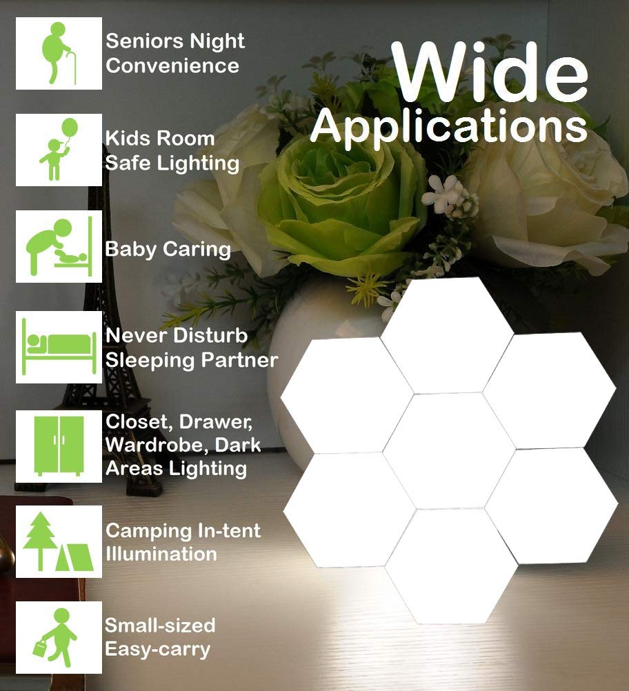 Hexagon Wall Light with Remote Control, Smart Modular Touch-Sensitive LED Light Wall Panels RGB Night Light DIY Geometry Splicing Hex Light for Bedroom Living Room Hallway Party Decor,6 Pack