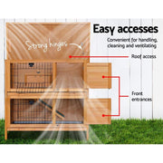 Two-Compartment Fir-Wood Small-Animal Hutch with 2 Sliding Trays