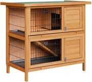 Two-Compartment Fir-Wood Small-Animal Hutch with 2 Sliding Trays
