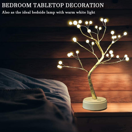 Bonsai Tree Light with 36 Pearls LED Adjustable Branch Tree Lamp Decoration Battery/USB Operated Night Light for Bedroom Christmas Party Indoor Decoration (Warm White)
