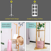 170 cm Bamboo Coat Tree with 9 Hooks & 3 Shelves
