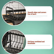 42 cm Black 2-Tier Dish Rack with 360° Drain Spout