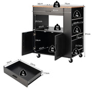 Black Rolling Kitchen Island with 3-Tier Spice Rack