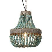 Wood Bead Chandelier Pendant Lights Gray Blue Finishing Retro Vintage Antique Rustic Kitchen Ceiling Lamp Light Fixtures (Grey Blue)