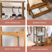 Bamboo Garment Rack with Hanging Rail & Storage Shelves