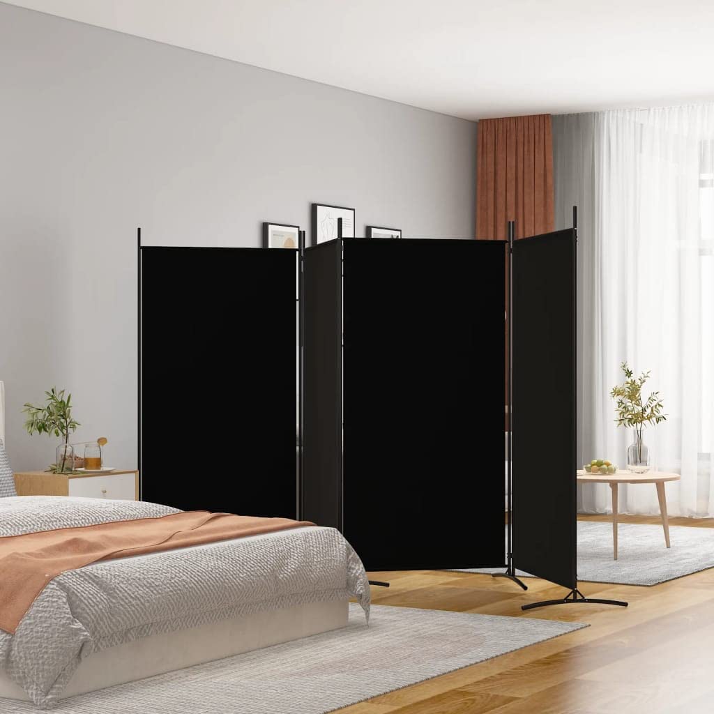 346 × 180 cm 4-Panel Black Fabric Room Divider