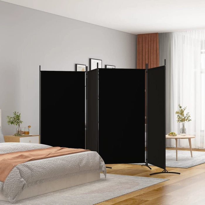 346 × 180 cm 4-Panel Black Fabric Room Divider