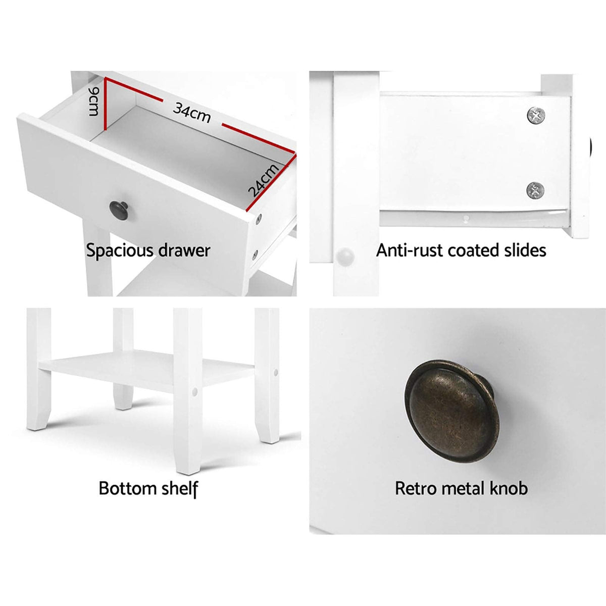 White Bedside Table with Drawer & Shelf