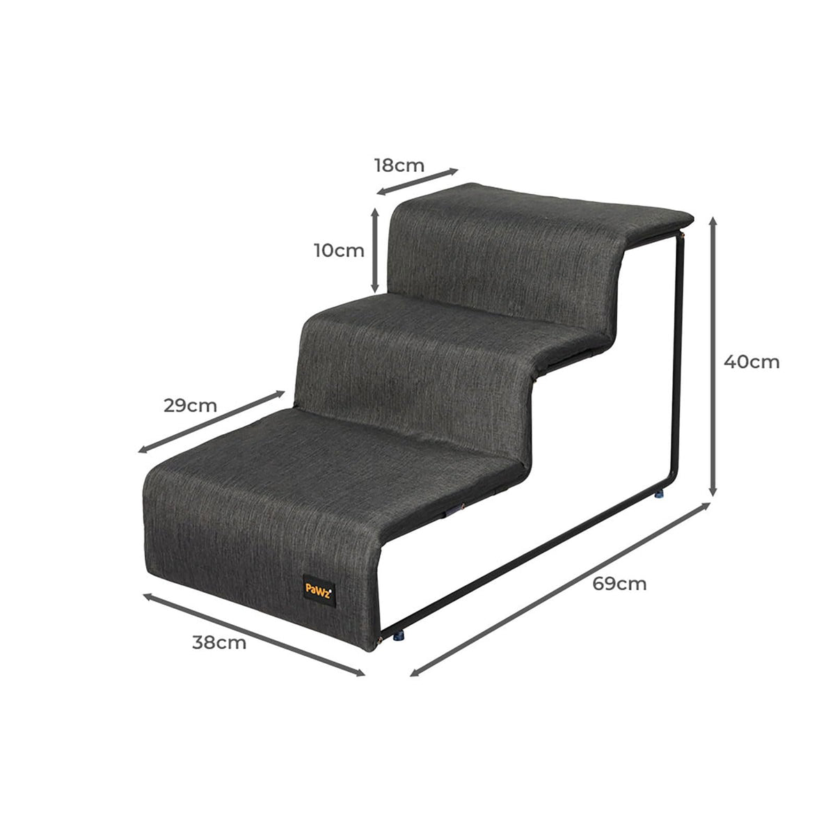 Grey 3-Step Pet Stairs with Washable Cover – 40 cm High, 50 kg