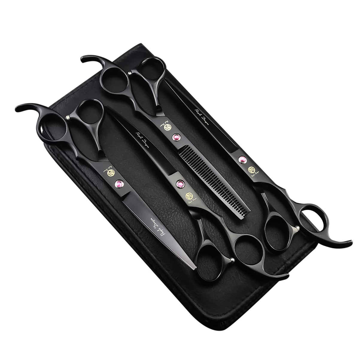 Matte-Black 4-Piece 7-Inch Pet Grooming Scissor Kit with Case