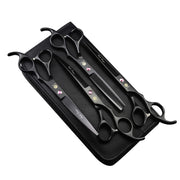 Matte-Black 4-Piece 7-Inch Pet Grooming Scissor Kit with Case