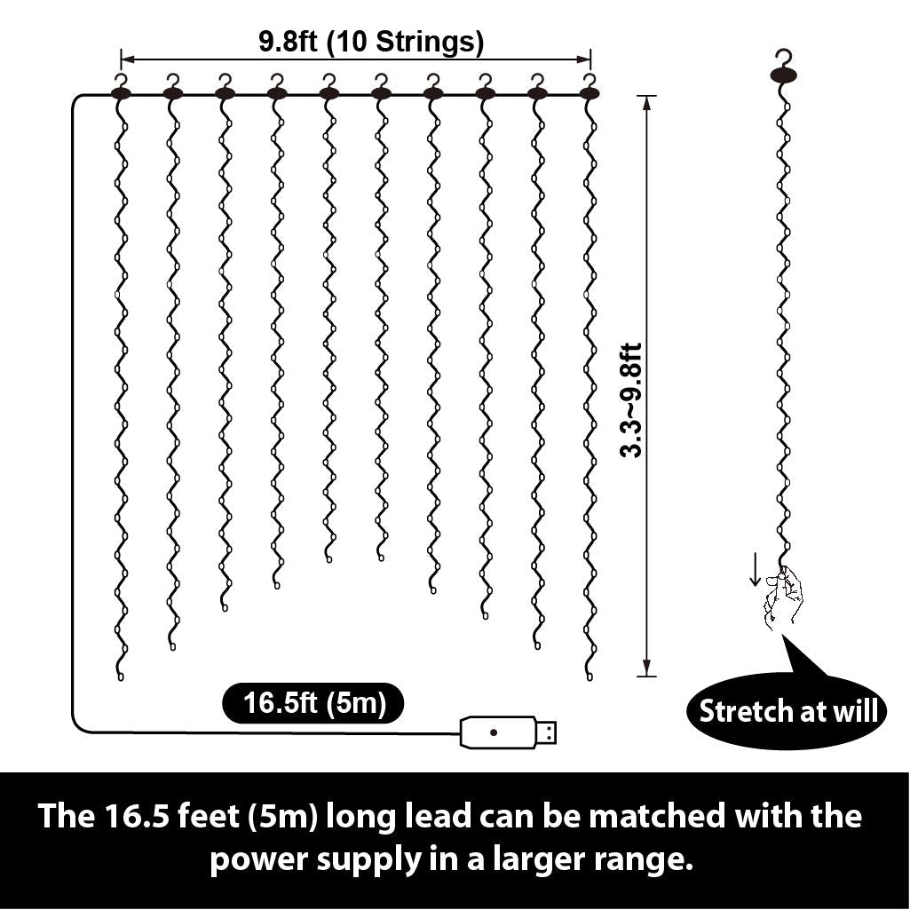 Upgrade Curtain Fairy Lights 300LED with Rotating Clips & 15 Hooks Blue 9.8x9.8Ft Led String Light, Timer & 8 Modes USB Plug-in DIY Decorative Light for Bedroom Indoor Outdoor Wedding Decor