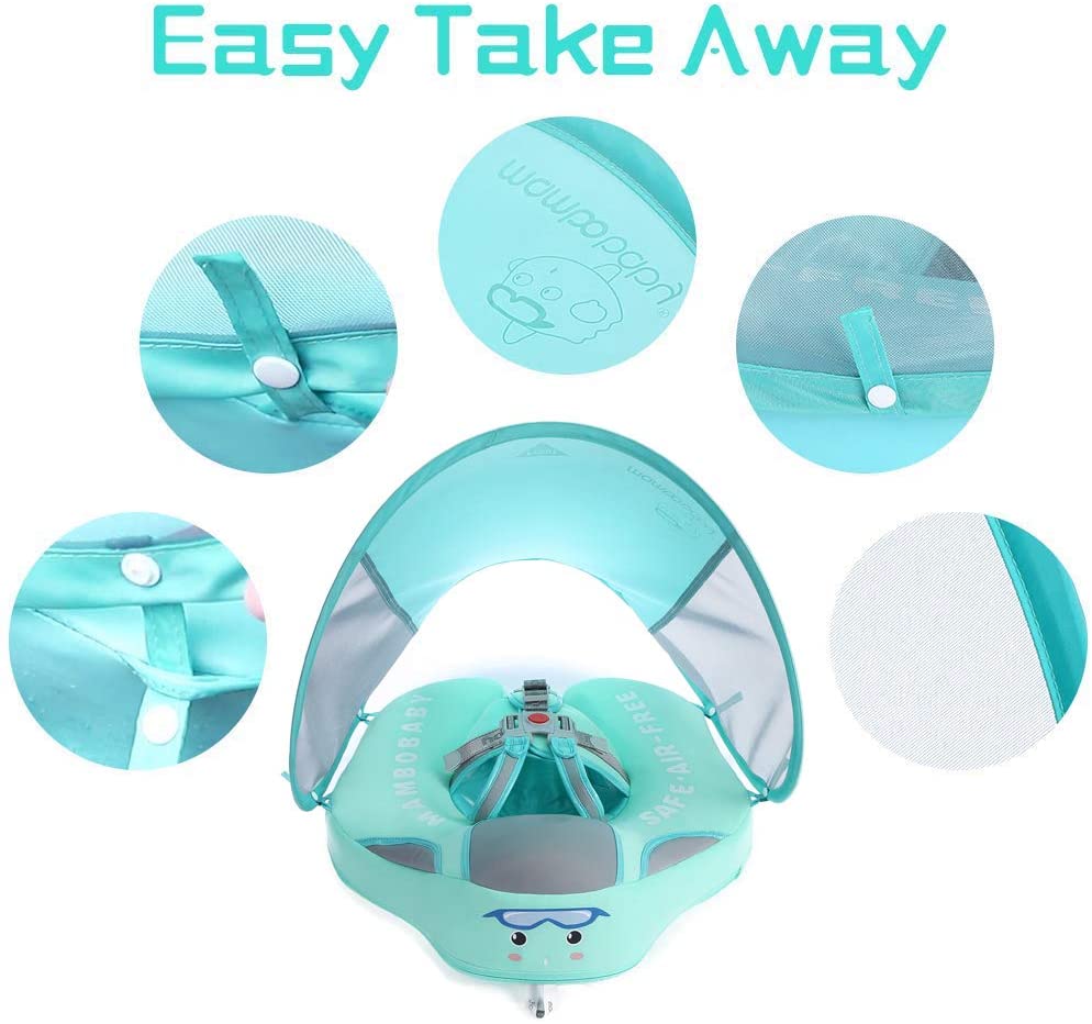 Baby Swim Float With Canopy, Non-Inflatable Solid Baby Float, Upgrade Soft Skin-friendly Fabric, With Adjustable Safety Strap, Material Infant Swim Float for Boys and Girls Compatible 13-40 Pounds Infant/Baby/Toddler