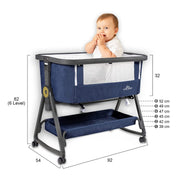 Baby bassinette with Mattress, Rocking Crib Co-Sleeping Cradle with Mosquito net (Blue)