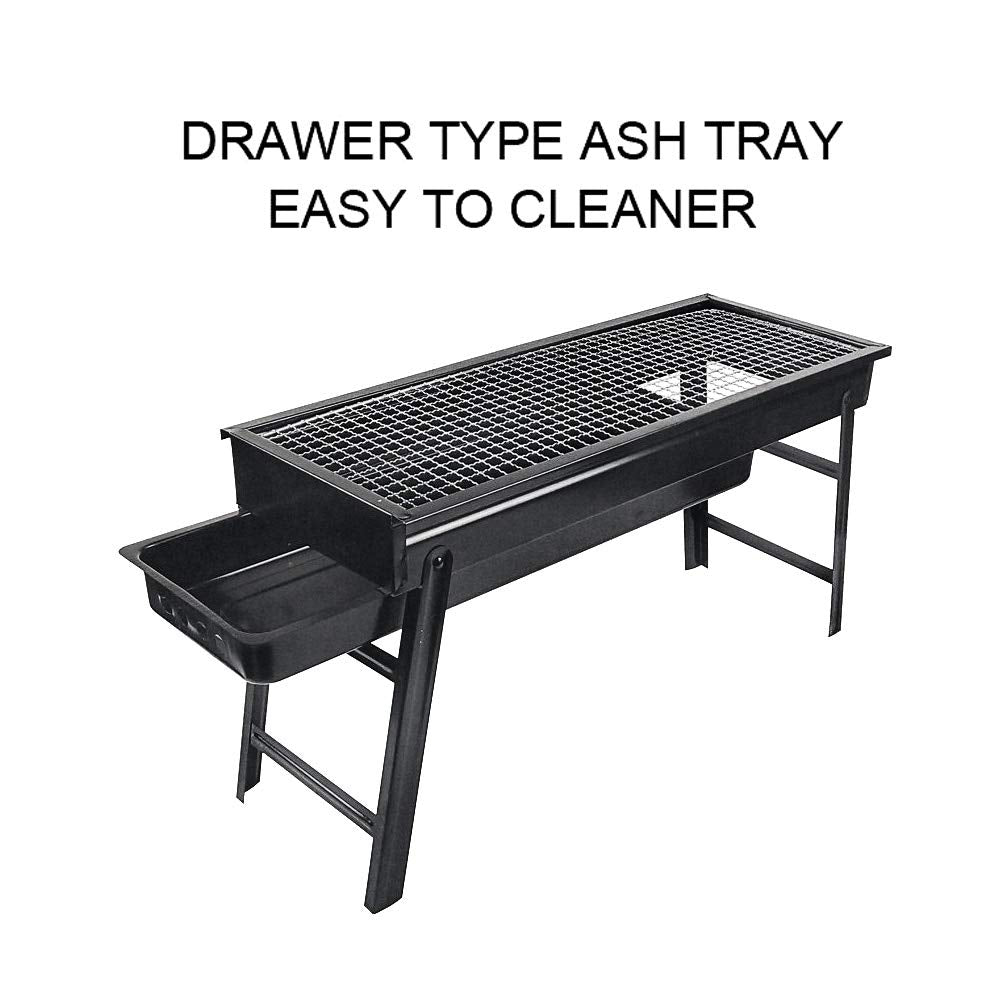 Outdoor Foldable BBQ Charcoal Grill Portable Hibachi Barbecue Camping Large Broil Kebab Grate Large Tray Net Rotisserie Set Stainless Steel
