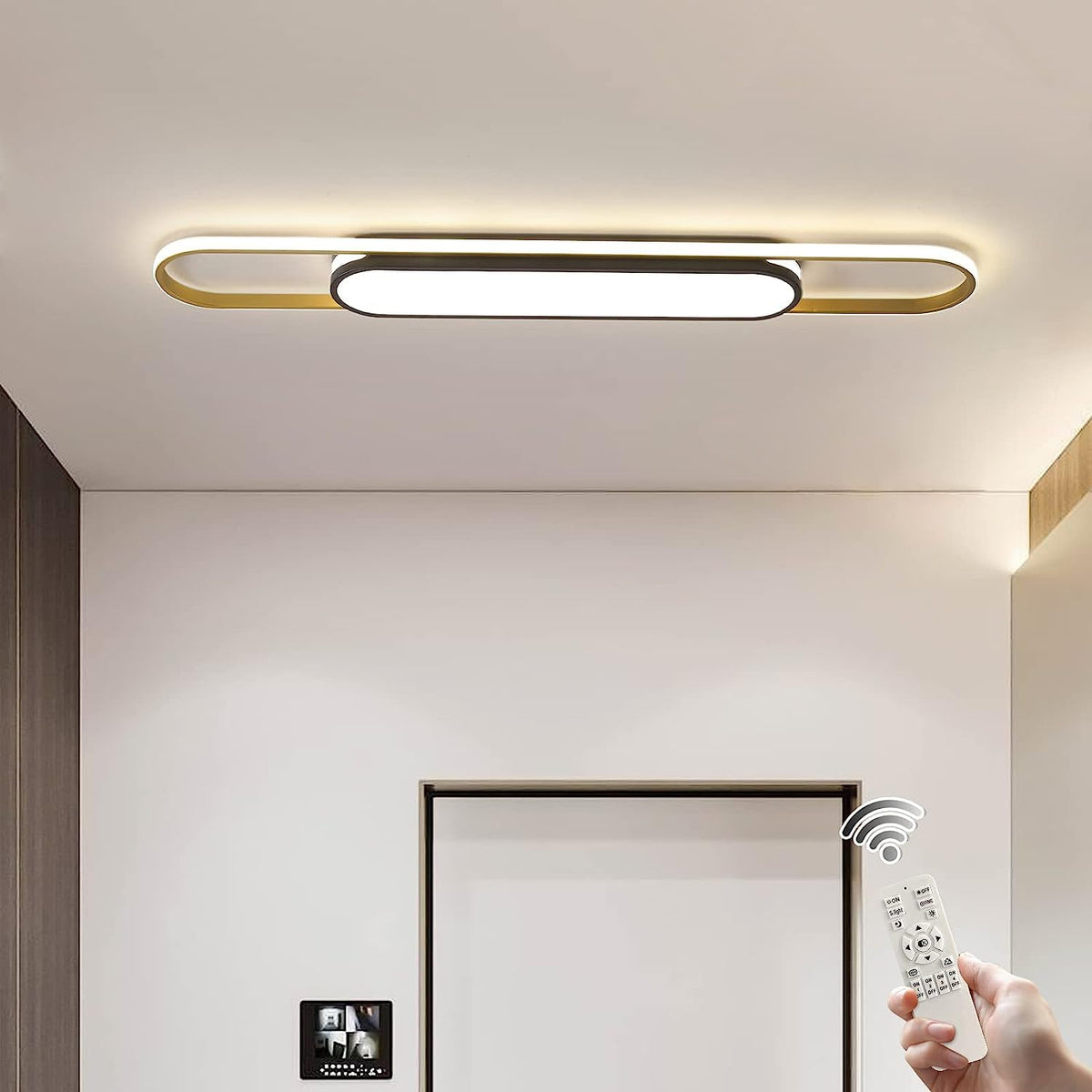 Linear Ceiling Light Modern LED Ceiling Lamp Dimmable Acrylic Ceiling Lighting Fixture with Remote Control for Kitchen Dining Room Cloakroom Hallway(48W/110CM L)