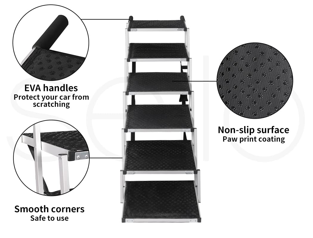 6-Step Folding Dog Access Stairs – 2 Heights, 90 kg Capacity