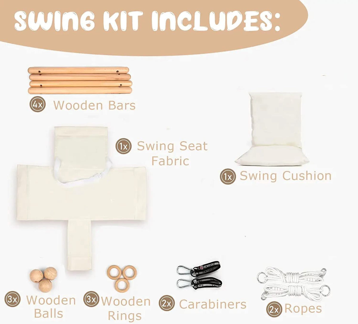 Canvas Baby Swing with Safety Belt & Mounting Hardware – White
