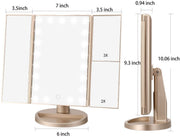 Gold Tri-Fold LED Vanity Mirror – 1×, 2× & 3× Magnification