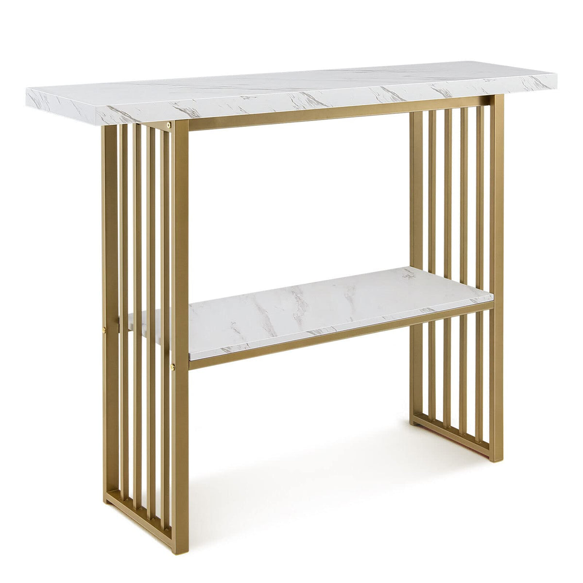 2-Tier Faux-Marble Console Table – White & Gold