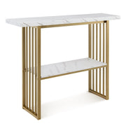 2-Tier Faux-Marble Console Table – White & Gold