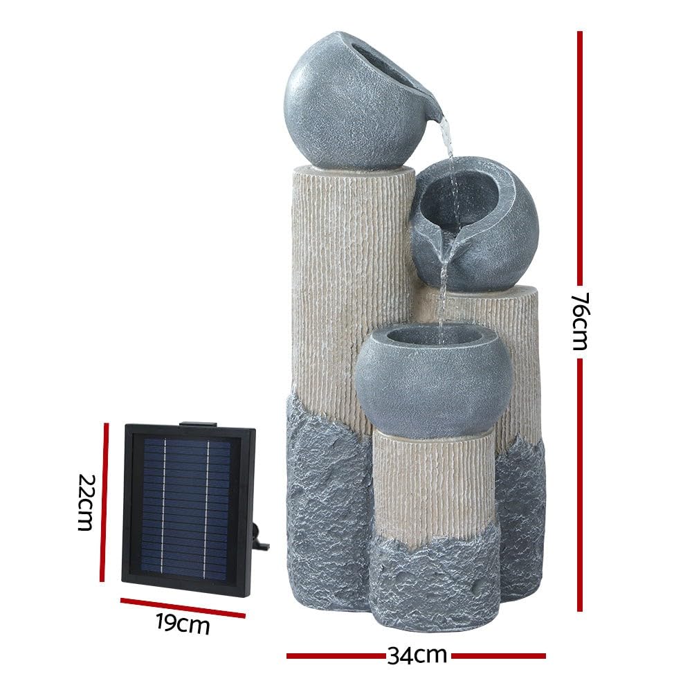 Gardeon 3-Tier Solar Fountain Bird Bath with LED Lights