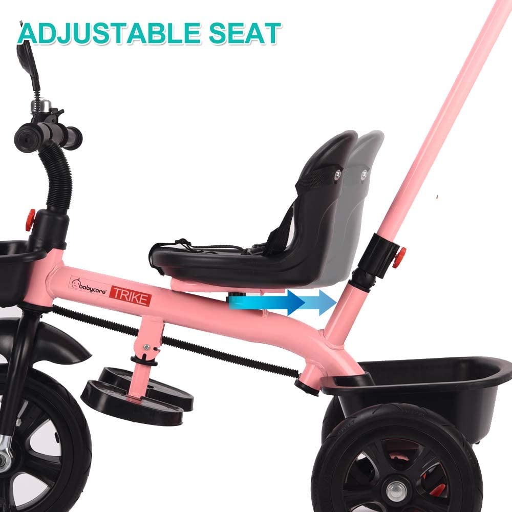 Pink Push Along Tricycle Baby Toddler Trike Bike 3 Wheel Ride On Toy Children Infant Parent Handle Comfortable Seat Large Foldable Pedal