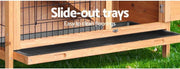 Two-Compartment Fir-Wood Small-Animal Hutch with 2 Sliding Trays