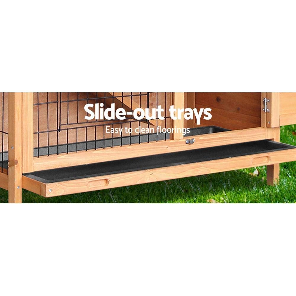 Two-Compartment Fir-Wood Small-Animal Hutch with 2 Sliding Trays