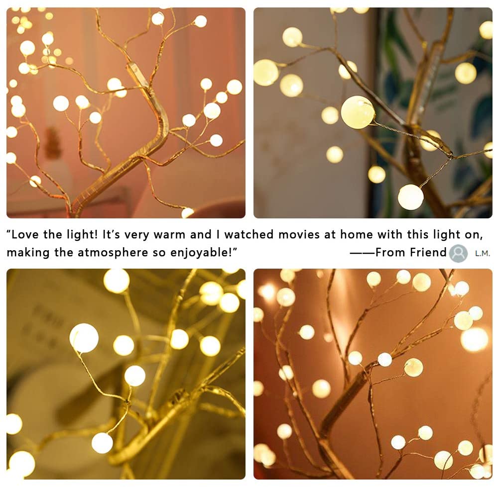 Bonsai Tree Light with 36 Pearls LED Adjustable Branch Tree Lamp Decoration Battery/USB Operated Night Light for Bedroom Christmas Party Indoor Decoration (Warm White)