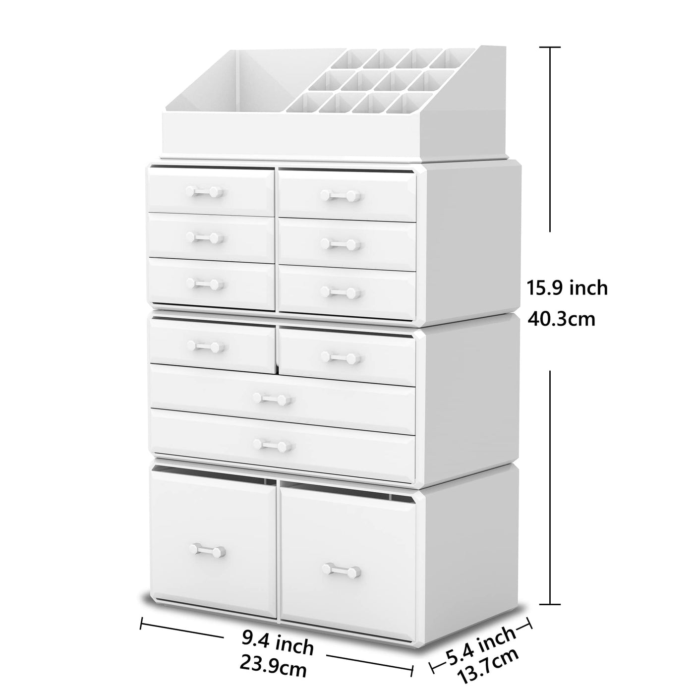 Readaeer White 12-Drawer Makeup Organiser with 16 Top Compartments